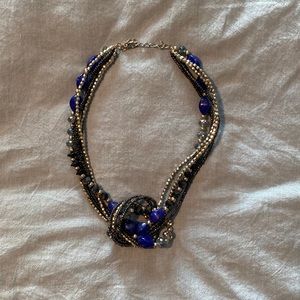 Blue, black, Silver Beaded Necklace